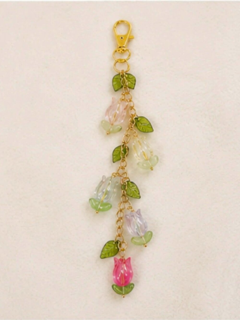 Pastel Floral Beaded Bag Charm Keychain